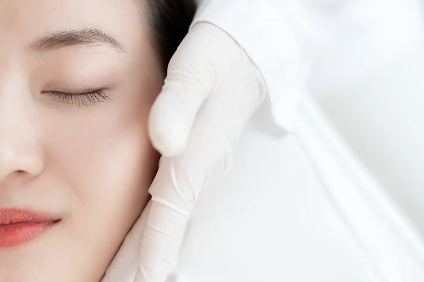 Woman after a face-lifting treatment